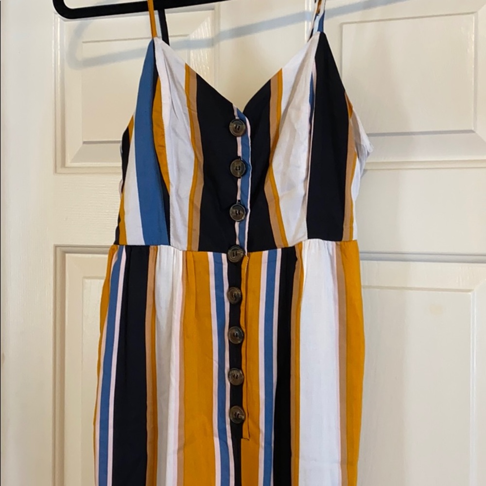 Spaghetti strap, striped jumpsuit